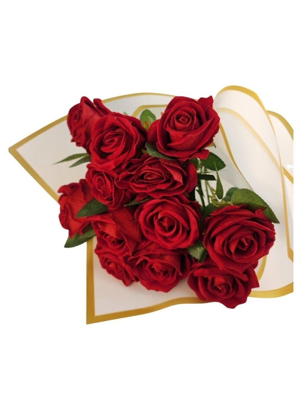 Hand Tied Dozen Red Velvet Roses Artificial Bouquet Valentine Gift Romantic Deco